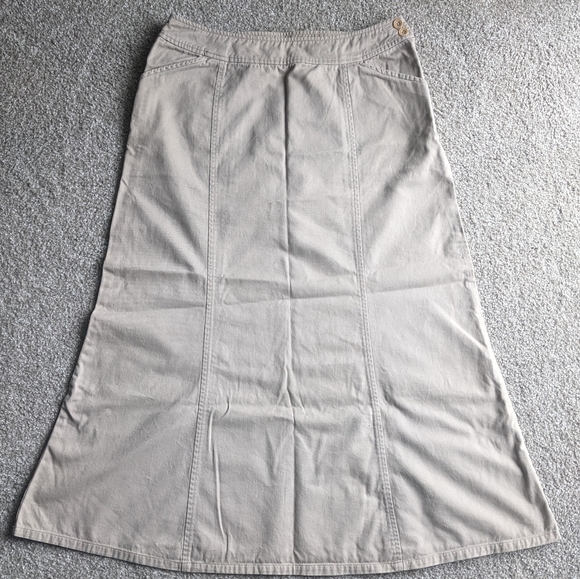Pendleton 100% cotton tan full length a-line skirt pockets zip side button - Picture 2 of 12